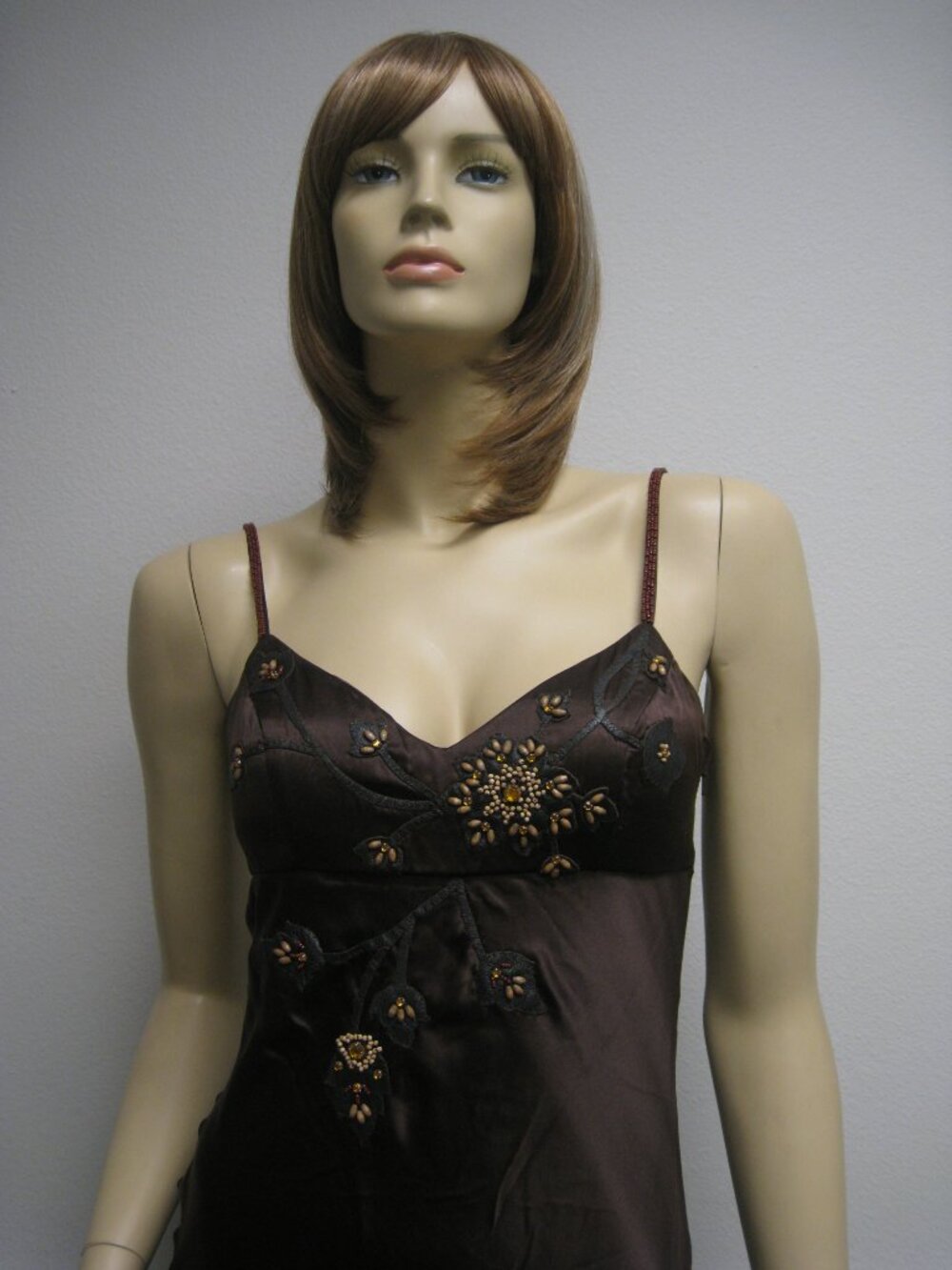 Sue Wong Dress Y2K Sexy Beaded 46 Flapper Coffee Brown Chocolate Midi SILK New - Picture 2 of 16
